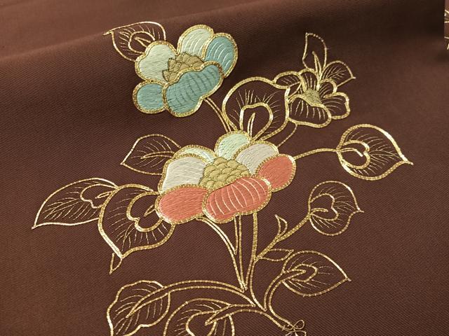 平和屋着物●塩瀬 九寸名古屋帯 総刺繍 駒刺繍 草花文 金糸 正絹 逸品 CABL6364vp
