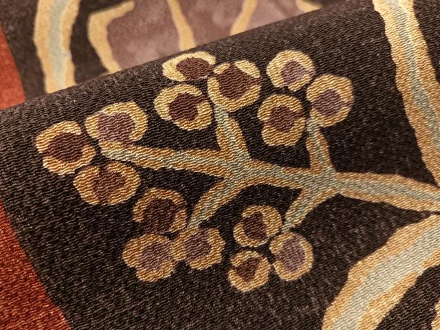 平和屋着物●全通柄 九寸名古屋帯 花唐草間道 鬼しぼ縮緬 正絹 逸品 CABL6372vp