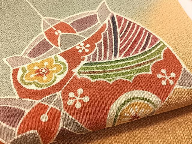 平和屋着物●九寸名古屋帯 型染め 糸巻き文 鬼しぼ縮緬 正絹 逸品 CABL6380vp