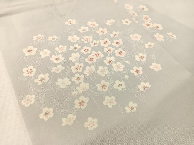平和屋着物●塩瀬 九寸名古屋帯 草花文 銀彩 正絹 逸品 CABL6393vp