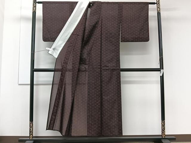 平和屋着物*夏物 小紋 紗 麻の葉文 黒地 洗える着物 CABL6805xi