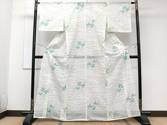 平和屋着物*夏物 小紋 絽 芝草花文 洗える着物 CABL6808xi