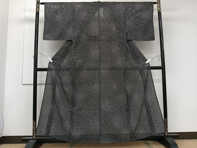 平和屋着物*夏物 小紋 絽 幾何学文 黒地 洗える着物 未使用 CABL6815xi