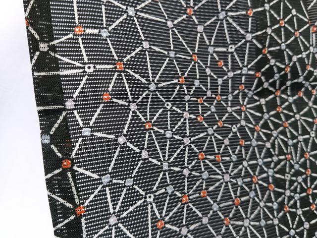 平和屋着物*夏物 小紋 絽 幾何学文 黒地 洗える着物 未使用 CABL6815xi