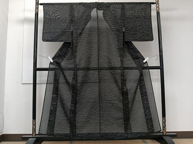 平和屋着物*夏物 小紋 絽 芝重ね文 黒地 洗える着物 CABL6822xi