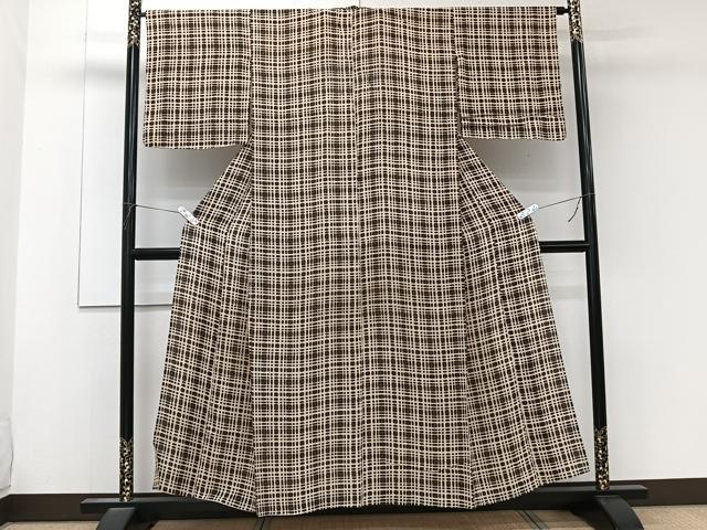 平和屋着物*夏物 小紋 格子文様 正絹 逸品 CABL6829xi