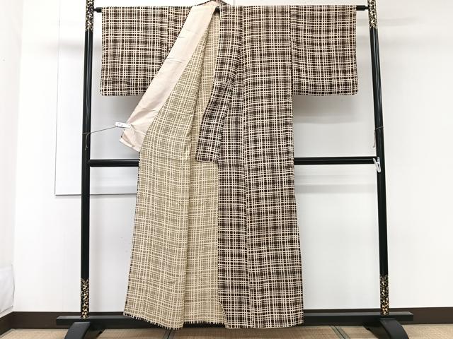 平和屋着物*夏物 小紋 格子文様 正絹 逸品 CABL6829xi