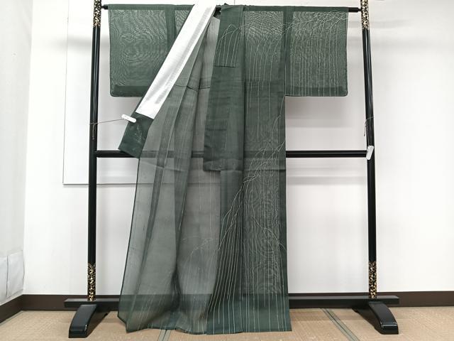平和屋着物*夏物 絹芭蕉 訪問着 枝垂れ柳文 正絹 逸品 CABL6835xi