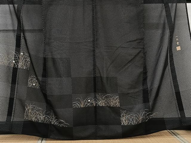 平和屋着物*夏物 訪問着 紗 一乃倉 駒刺繍 色紙草文 黒地 金銀彩 正絹 逸品 CABL6836xi