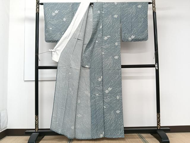 平和屋着物*夏物 小紋 縦絽 枝楓文 正絹 逸品 CABL6840xi