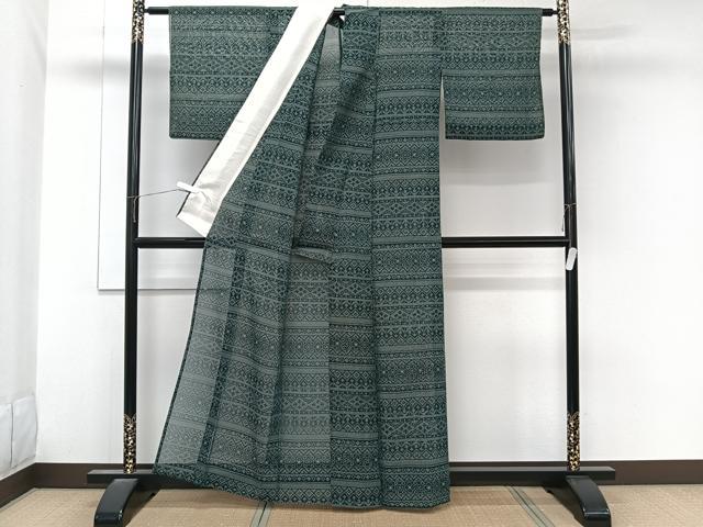 平和屋着物*夏物 紗紬 横段段幾何学花文 正絹 逸品 CABL6856xi