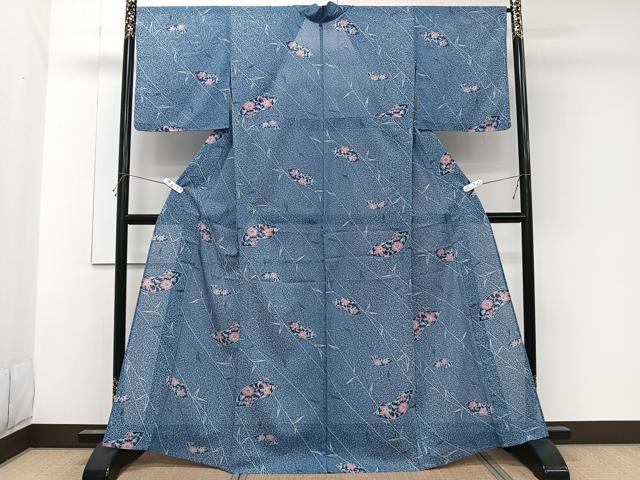 平和屋着物*夏物 小紋 絽 扇花唐草文 洗える着物 CABL6887xi