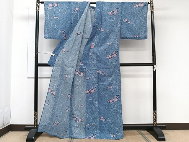 平和屋着物*夏物 小紋 絽 扇花唐草文 洗える着物 CABL6887xi