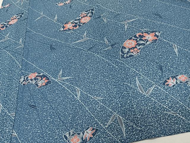 平和屋着物*夏物 小紋 絽 扇花唐草文 洗える着物 CABL6887xi