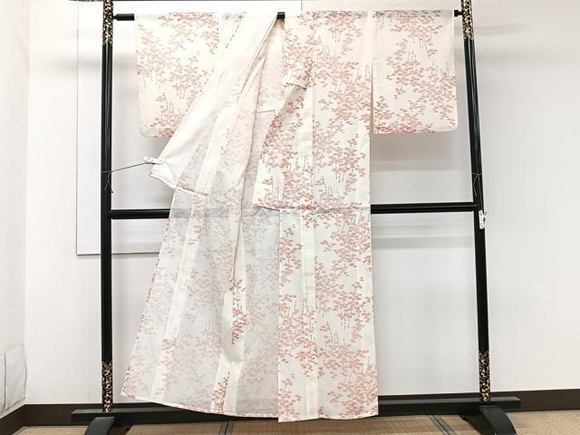 平和屋着物*夏物 小紋 絽 枝花文 洗える着物 CABL6888xi