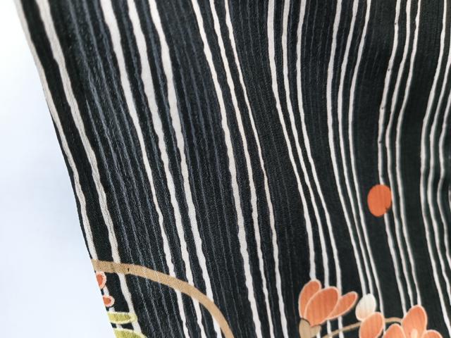 平和屋着物*ファッションブランド hiromichi nakano ヒロミチナカノ 夏物 小紋 紗 飾り草花文 黒地 洗える着物 CABL6892xi