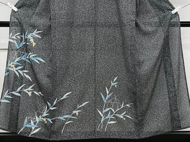 平和屋着物*夏物 小紋 山野愛子 絽 南天文 たたき染め 黒地 銀彩 洗える着物 CABL6895xi