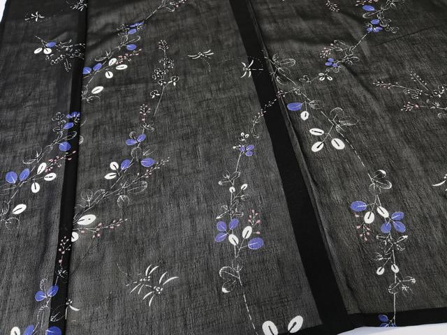平和屋着物*夏物 小紋 紗 枝萩トンボ 黒地 洗える着物 CABL6897xi