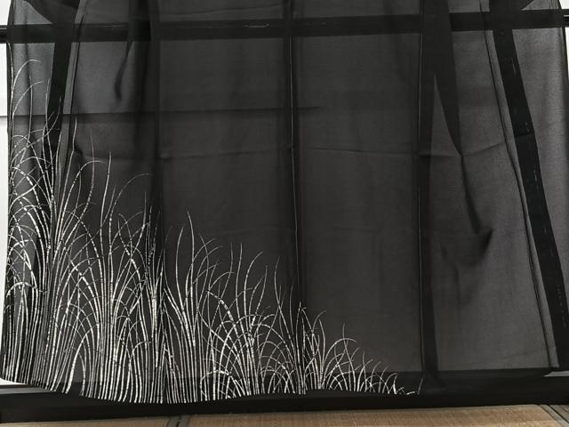 平和屋着物*夏物 訪問着 絽 ろうけつ染め 草文 黒地 正絹 逸品 CABL6912xi