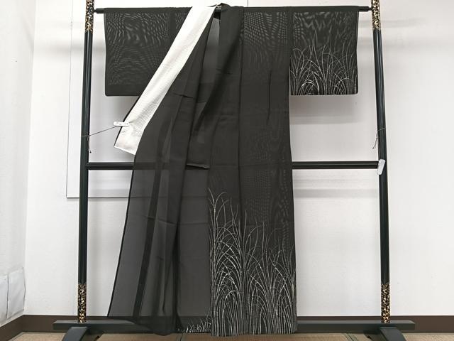 平和屋着物*夏物 訪問着 絽 ろうけつ染め 草文 黒地 正絹 逸品 CABL6912xi