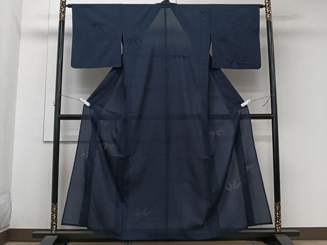平和屋着物*夏物 色無地 笹紋紗 濃藍色 正絹 逸品 CABL6923xi