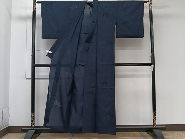 平和屋着物*夏物 色無地 笹紋紗 濃藍色 正絹 逸品 CABL6923xi