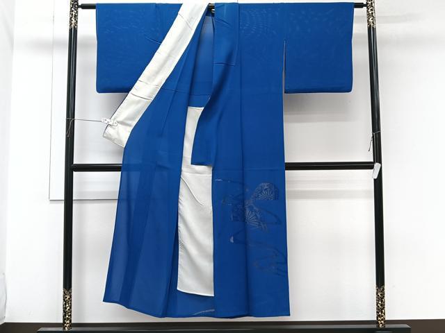 平和屋着物*夏物 色留訪問着 絽 流水片輪車文 トロンワーグ 瑠璃紺色 正絹 逸品 CABL6933xi