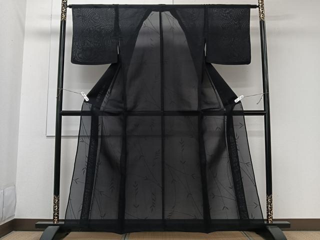平和屋着物*夏物 色無地 紗 枝葉文 紫黒色 正絹 逸品 CABL6953xi