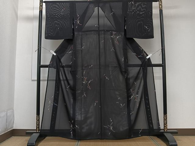 平和屋着物*夏物 小紋 絽 抽象文 黒地 正絹 逸品 CABL6973xi