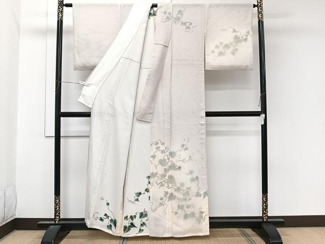 平和屋着物▽訪問着 無双 紗袷 紗×絽 手描き 葡萄蔦の葉文 正絹 逸品 CABL6991xi