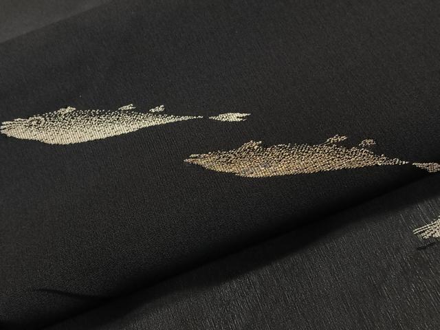 平和屋着物*夏物 紗紬 魚 黒地 正絹 逸品 CABL7002xi
