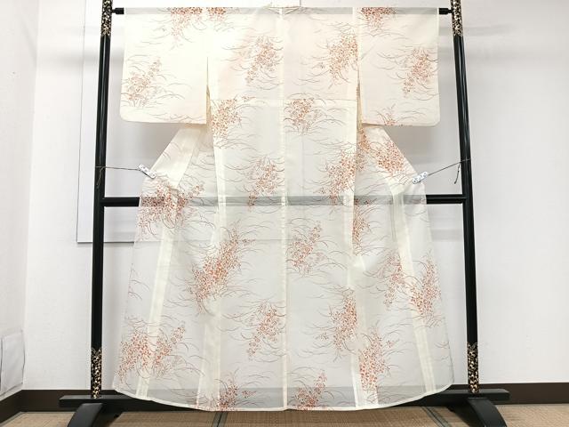 平和屋着物*夏物 小紋 絽 芝草花文 洗える着物 CABL7013xi
