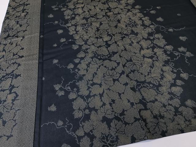 平和屋着物*夏物 小紋 紗 蔦の葉文 黒地 洗える着物 CABL7034xi