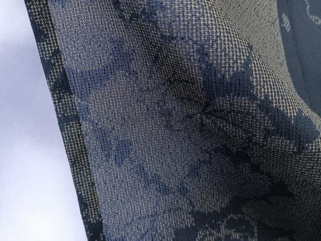 平和屋着物*夏物 小紋 紗 蔦の葉文 黒地 洗える着物 CABL7034xi