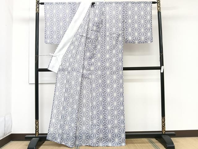 平和屋着物*夏物 小紋 紗 麻の葉文 暈し染め 洗える着物 CABL7035xi