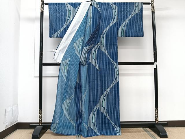 平和屋着物*夏物 小紋 絽 抽象文 洗える着物 CABL7053xi