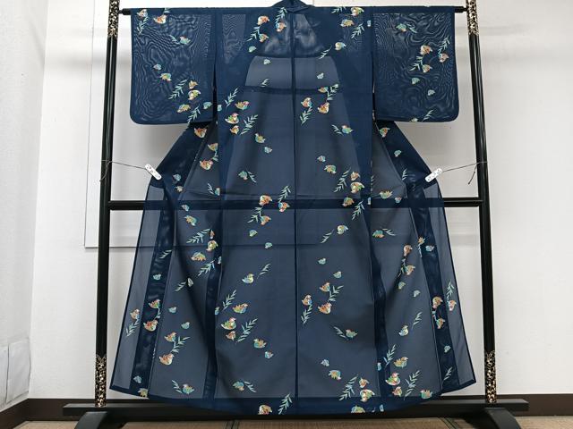 平和屋着物*夏物 小紋 絽 鴛鴦文 洗える着物 CABL7054xi