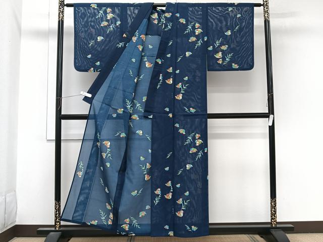 平和屋着物*夏物 小紋 絽 鴛鴦文 洗える着物 CABL7054xi
