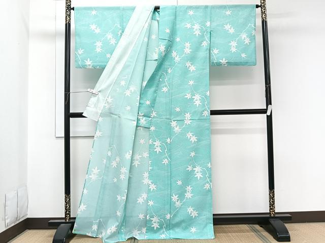 平和屋着物*夏物 小紋 絽 流水枝楓文 洗える着物 CABL7074xi