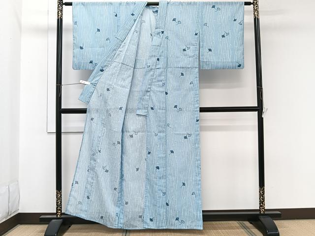 平和屋着物*夏物 小紋 紗 立波銀杏文 洗える着物 CABL7082xi