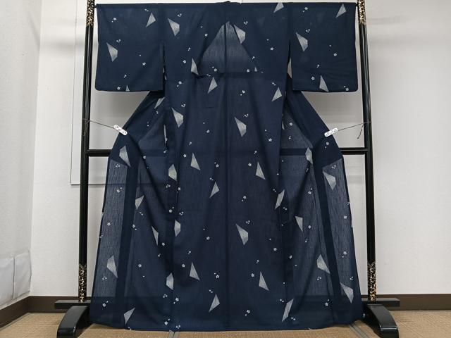 平和屋着物*夏物 小紋 紗 幾何学花文 洗える着物 CABL7083xi