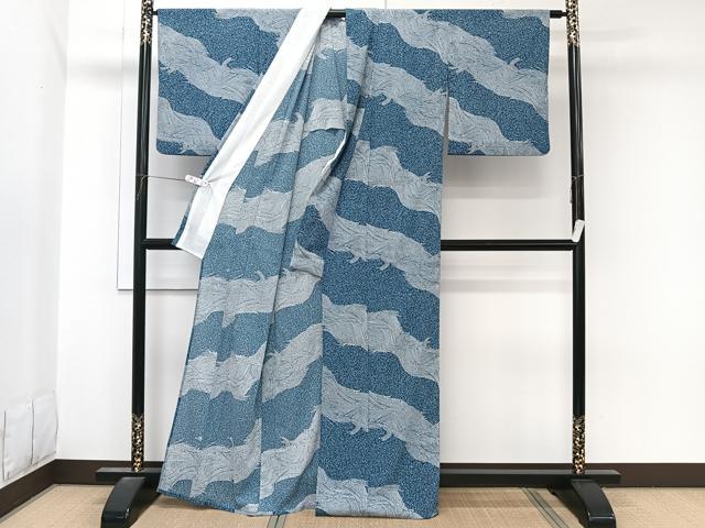 平和屋着物*夏物 小紋 絽縮緬 立波文 洗える着物 CABL7084xi