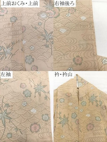平和屋着物*夏物 小紋 紗 流水草花文 洗える着物 CABL7112xi