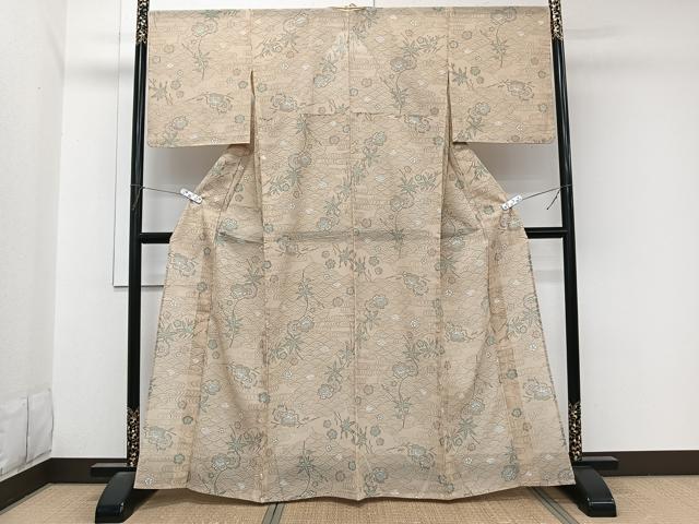 平和屋着物*夏物 小紋 紗 流水草花文 洗える着物 CABL7112xi