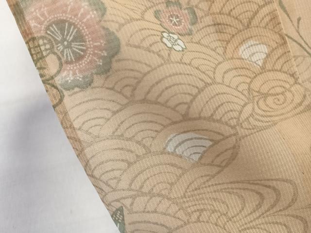 平和屋着物*夏物 小紋 紗 流水草花文 洗える着物 CABL7112xi