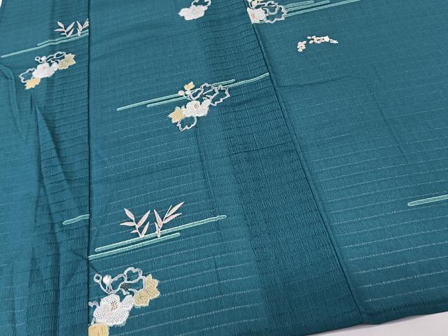平和屋着物*夏物 小紋 絽縮緬 草花文 金彩 洗える着物 CABL7121xi