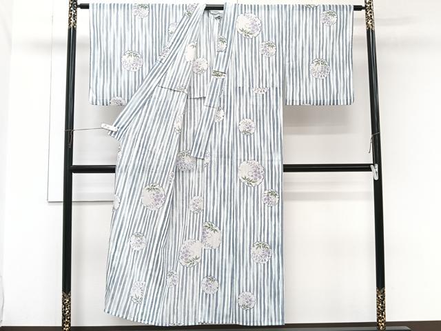 平和屋着物*夏物 小紋 紗 雪輪草花文 洗える着物 CABL7171xi