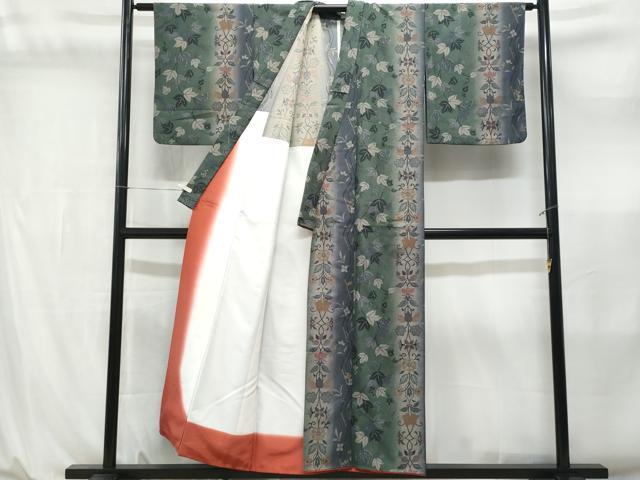 平和屋着物■小紋 背抜き仕立て 草花間道 洗える着物 CABL7203fb
