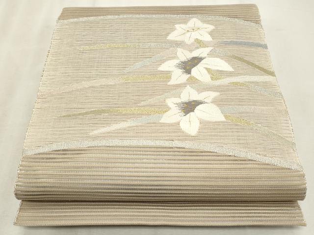平和屋着物*夏物 八寸名古屋帯 芝草花文 金銀糸 正絹 逸品 CABL7241fb