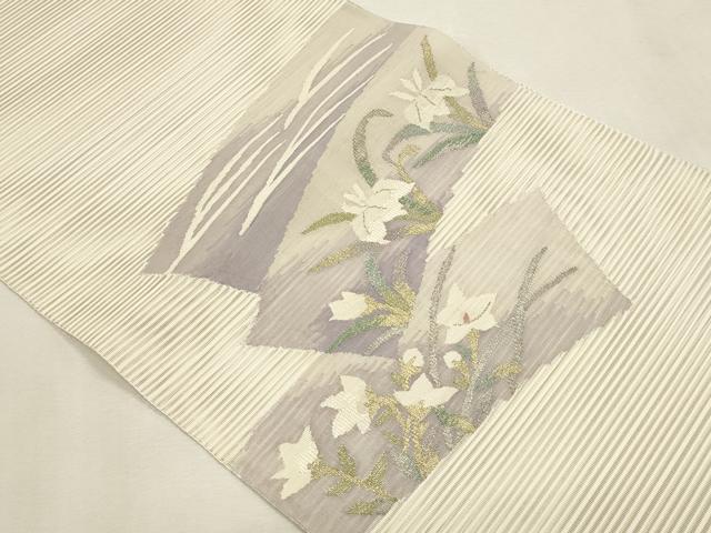 平和屋着物*夏物 八寸名古屋帯 絽綴れ 草花文 金糸 正絹 逸品 CABL7436fb